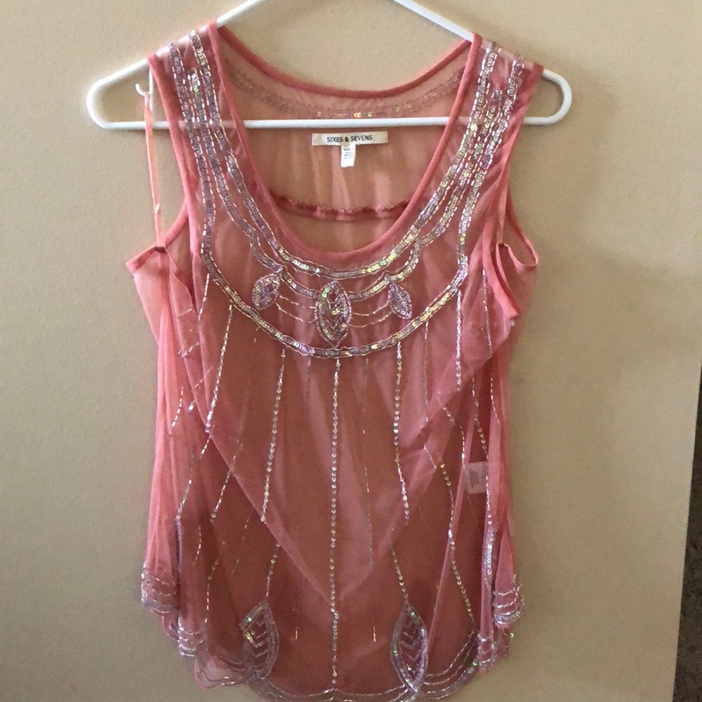 Never worn Sixes & Sevens blush tank with sequins
